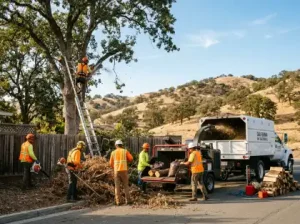 Crew trimming trees clearing brush