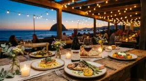 Dinner spread at coastal restaurant